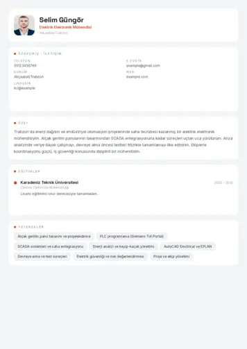 Elektrikçi CV Örnekleri cv indir